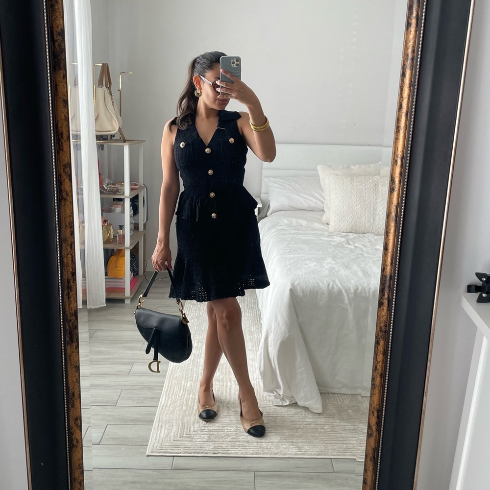 BLACK POINTELLE KNIT MINI DRESS